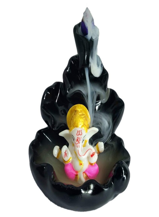 CRAFTAM Fountain Smoke Backflow Incense Holder and Ganesha Idol with10 Incense Cone Decorative Showpiece (Size: 10X10X10 cm) - Image 1